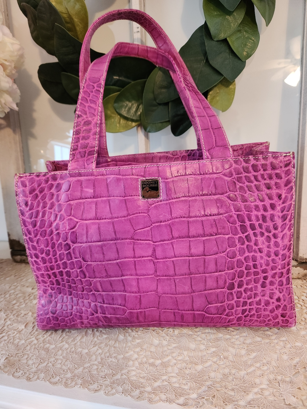 Dooney & Bourke Pink Croc-Embossed Tote Bag
